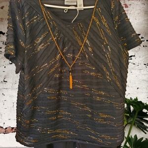 Alfred Dunner embellished top with removable necklace size large
